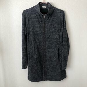 Eileen Fisher gray textured knit full zip high mock neck longline sweatshirt top